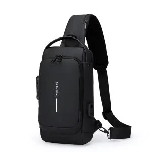 Men’s Waterproof Multifunction Fanny Pack USB Charger Backpack Password Lock Sports Shoulder Crossbody Anti-Theft Zipper