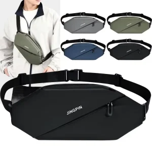 Men’s Waterproof Nylon Chest Bag Crossbody Shoulder Sling Travel Bagpack with Zipper Closure Made of Polyester