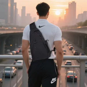 Men’s Waterproof Nylon Crossbody Bag Custom Logo USB Anti Theft Shoulder Chest Sling Unisex Chains