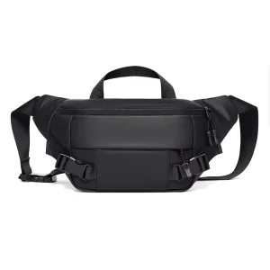 Men’s Waterproof Nylon Film Running Waist Crossbody Bag Geometric Design Zipper Closure for Outdoor Cycling 0.5kg