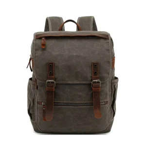 Men’s Waterproof Oil Wax Canvas Backpack with Crazy Horse Leather Stylish Travel Bag for Students Workers Direct Factory Supply
