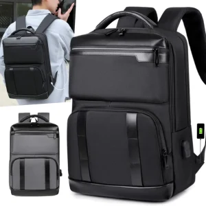Men’s Waterproof Oxford Laptop Backpack with USB Custom Logo Business Leisure Travel Bag Polyester Lining for College Students