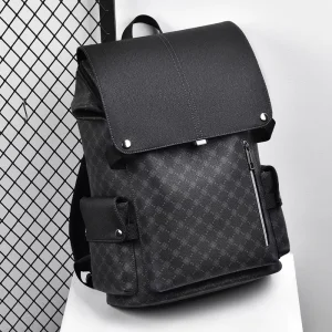 Men’s Waterproof PU Backpack with Zipper Closure Fashion Style Business Leisure Travel Bag for Junior & Senior High School Use