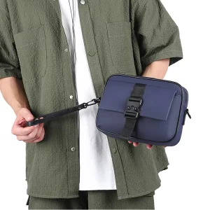 Men’s Waterproof PU Film Crossbody Sling Bag Casual Fashion Minimalist Chest Bag Adjustable Strap Zipper Multi-Pocket Utility