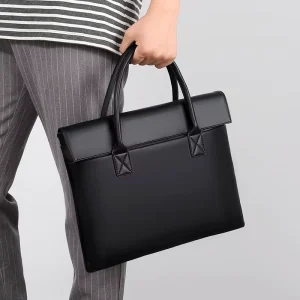 Men’s Waterproof PU Handheld Laptop Bag Business Laptop Briefcase for Government Meetings and Office Use