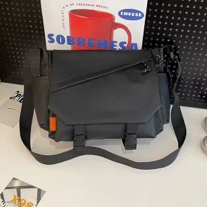 Men’s Waterproof Polyester Messenger Crossbody Shoulder Sling Bag with Zipper Closure Large Size for Daily Travel & Work