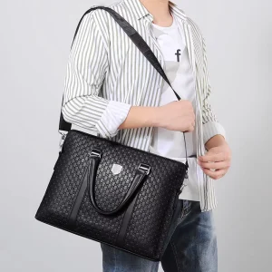 Men’s Waterproof Soft PU Leather Messenger Bag Computer Laptop Briefcase Shoulder Strap for Work and Travel
