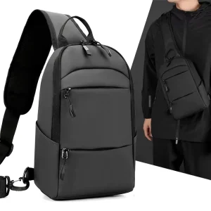 Men’s Waterproof USB Chest Bag Multifunction Nylon Crossbody Shoulder Bag Messenger Chest Short Trip Travel Pack for Male