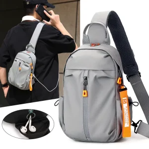 Men’s Waterproof USB Crossbody Chest Bag Zipper Closure Multi-Purpose Sling Shoulder Bag for Travel