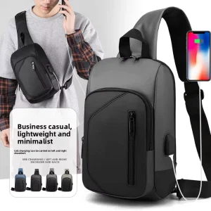 Men’s Waterproof USB Oxford Crossbody Bag Anti Theft Shoulder Sling Bag Multifunctional Travel Messenger Chest Bag for Men