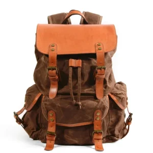 Men’s Waterproof Waxed Canvas Backpack Outdoor Travel Retro Shoulder Bag Large Capacity Casual Laptop