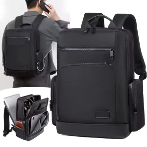Men’s Waterproof Zipper Multi pocket Business Office Backpack USB Wear resistant Laptop Rucksack
