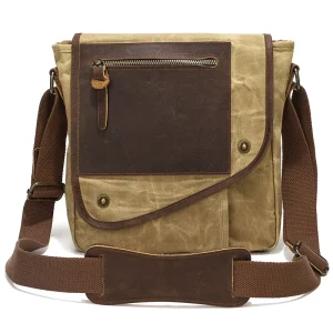 Men’s Waxed Canvas Shoulder Bag Waterproof Crossbody Bag Canvas Messenger Bags