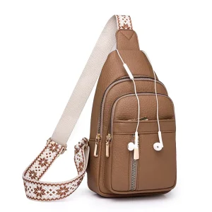 Men’s Women’s Anti-Theft Embroidery Chest Waist Sling Bags Single-Shoulder Casual Street Trend PU Leather