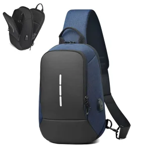 Men’s Women’s Vintage Style Anti Theft Waterproof Oxford Nylon Sling Bag New Fashion USB Chest Shoulder Bag Zipper Custom Logo