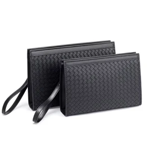 Men’s Woven Pattern PU Clutch & Underarm Bag Durable Large Capacity Handbag for Business Work Daily Outings Travel