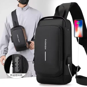 Men’s and Women’s Anti Theft PU Crossbody Sling Backpack USB Charging Daypack for Hiking Travel Multipurpose Chest Bag
