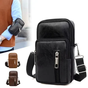 Men’s and Women’s New PU Leather Sports Phone Bag Trend Men’s Single Shoulder Diagonal Cross Small Leather Bag