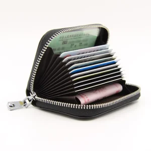 Men’s and Women’s RFID ID Card Holder Cowhide Leather Purse with Multiple Card Slots Use for Credit Cards