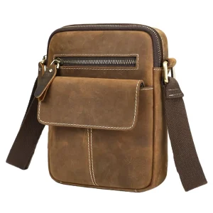 Men’s brand genuine leather messenger bag with anti theft feature large capacity high end Crazy Horse leather vintage style