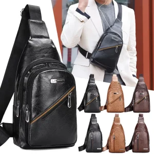 Messenger Travel USB Charging Bags Men’s Chest Bag PU Sling Sports Casual Crossbody Men Shoulder Bag