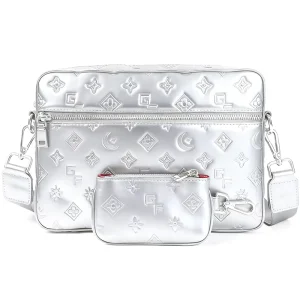 Metallic Embossed Leather 2-Piece Crossbody Bag Set With Matching Pouch for Night Out & Urban Fashion