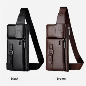 Midelunya Men’s New Sports Waist Bag Multifunctional Outdoor Travel Pu Messenger Bag Riding Waist Bag for Men