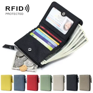 Mini RFID Men’s Thin Portable Multi function Large Capacity Protective Sleeve Card Holder Bag With Zipper Coin Wallet ID Window