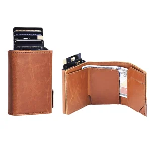 Minibook RFID Anti-theft Brush Credit Card PU Leather Aluminum Alloy Automatic Pop-up Business Creative Men’s Credit Card Bag