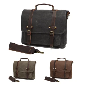 Minimalist 15.6 inch Canvas Retro Men’s Casual Business Crossbody Messenger Shoulder Bag Vintage Style