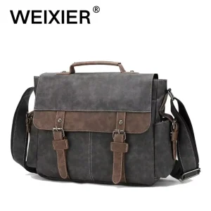 Minimalist PU Leather Men’s Shoulder Bag Zipper Closure Large Capacity Multi Pocket Handbag for Commute Vintage Gift