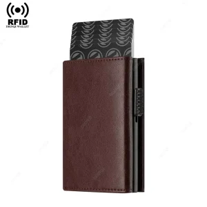 Minimalist RFID Blocking Men’s Wallet Fold Closure Aluminum Metal Leather PU Credit Card Holder Money Bag