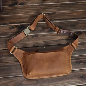 Mobile Waist Bag Crazy Horse Leather Men’s Waist Bag Outdoor Sports Leather Chest Bag Cowhide Leather