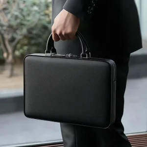 Modern Design Men’s Business Work Bag Real Leather Laptop Bag Black Smooth Leather Briefcase With Durable Top Handle