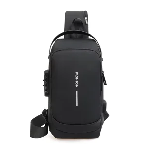 Motorcycle Men’s Large Capacity Chest Bag Password Lock Anti theft Single shoulder Backpack USB Interface Durable Casual Bag