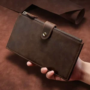 Multi Card Crazy Horse Leather Men’s Wallet RFID Anti Demagnetization and Anti Theft Zipper Wallet