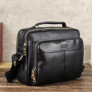 Multi-Compartment Genuine Leather Messenger Bag for Men Large Capacity Crossbody Bag Fits 8.3″ iPad & A5 Notebook