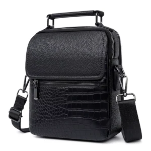 Multi Pocket Lightweight Business Casual Compact Fashion Men’s Crossbody Messenger Premium PU Leather Satchel Shoulder Bag