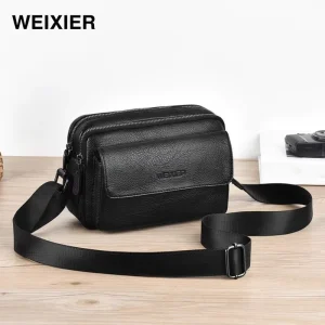 Multi Pocket Men’s Crossbody Shoulder Bag Fashion Waterproof Large Capacity PU Leather Polyester Multi Function Messenger Bag