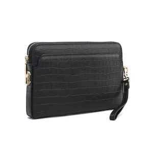 Multi functional Crocodile Pattern Vegan Leather Clutch Bag for Men Luxury Men’s Wallet with Quality Zipper Closure for Daily