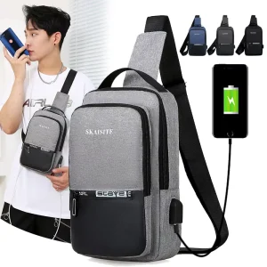 Multi functional Men’s Chest Crossbody Shoulder Bag Korean Style Casual Large Capacity Portable Business Travel Zipper Nylon USB