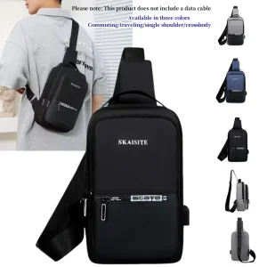 Multi functional Men’s Chest Crossbody Shoulder Bag Korean Style Casual Large Capacity Portable Business Travel Zipper Nylon USB