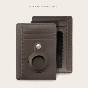 Multifunction Men’s PU Leather Airtag Case RFID Tracker Wallet with Open Closure Front Pocket Credit Card Holder