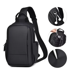 Multifunction Sport Waterproof Sling Shoulder Crossbody Bag Fanny Pack Men’s Chest Bag with Earphone Hole