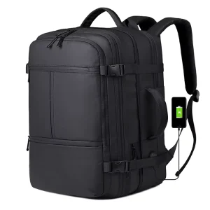 Multifunctional Denim Laptop Backpack with Zipper Closure Double Back Extension USB Charging Port for Men’s Business Travel