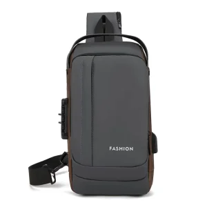 Multifunctional Fashion Portable Waterproof Durable Polyester Chest Bag Anti-Theft Lock Crossbody Bag for Men