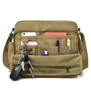 Multifunctional Men’s Canvas Messenger Handbag Large Capacity Outdoor Sports Side Bag Shoulder Cross Body Candy Pattern Zipper