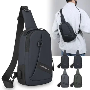 Multifunctional Men’s Chest Bag PU Film Texture Large Capacity Shoulder Bag Outdoor Casual Sports Cycling Crossbody Bag