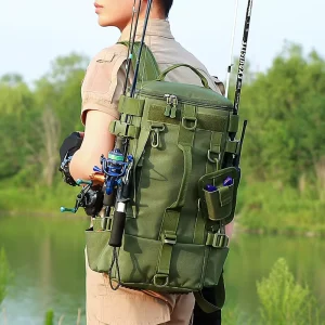 Multifunctional Men’s Outdoor Tactical Backpack Zipper Closure Portable Fishing Gear Bag Fashionable Polyester Lining Backpack
