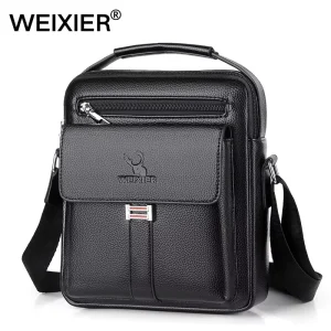 Multifunctional PU Leather Zipper Sling Bag Commute Business Adjustable Strap Men’s Shoulder Bag Gift